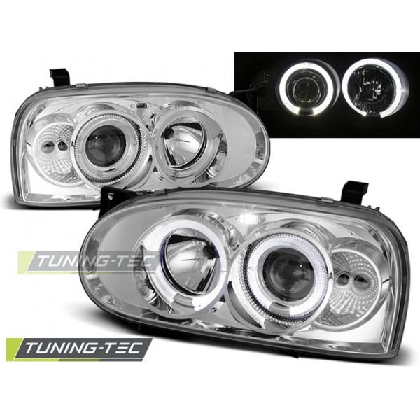 Faros Angel Eyes Cromados Para Vw Golf 3 09.91-08.97