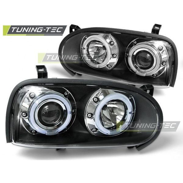 Faros Angel Eyes Negro Para Vw Golf 3 09.91-08.97