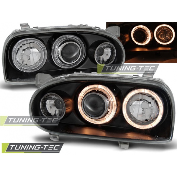 Faros Angel Eyes Negro Para Vw Golf 3 09.91-08.97