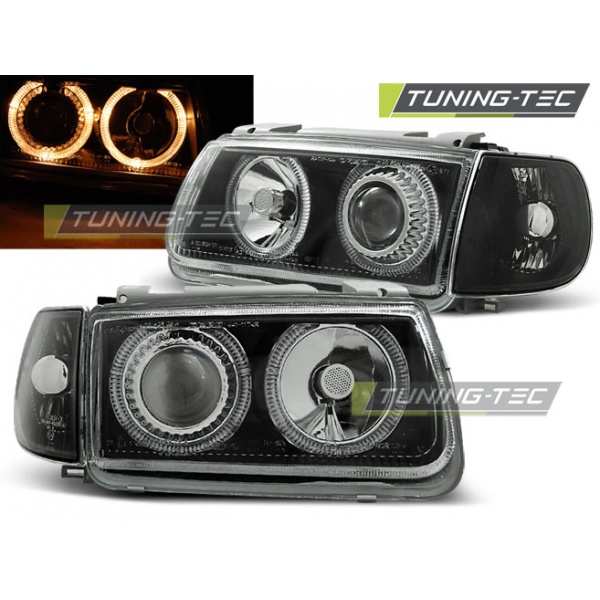 Faros Angel Eyes Negro Para Vw Polo 6n 10.94-09.99