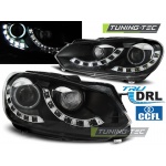 Faros Delanteros Single True Drl Negro Para Vw Golf 6 10.08-12