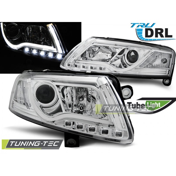 Tubo De Faro Luz Drl Cromado Para Audi A6 C6 04.04-08
