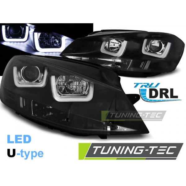 Faros Delanteros U-Led Light Negro Para Vw Golf 7 11.12-17