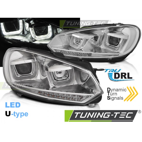 Faros Delanteros U-Led Light Drl Cromo Seq Para Vw Golf 6 08-12