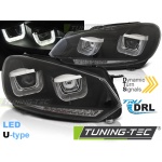Faros Delanteros U-Led Light Drl Black Seq Para Vw Golf 6 08-12