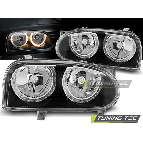 Faros Angel Eyes Negro Para Vw Golf 3 09.91-08.97