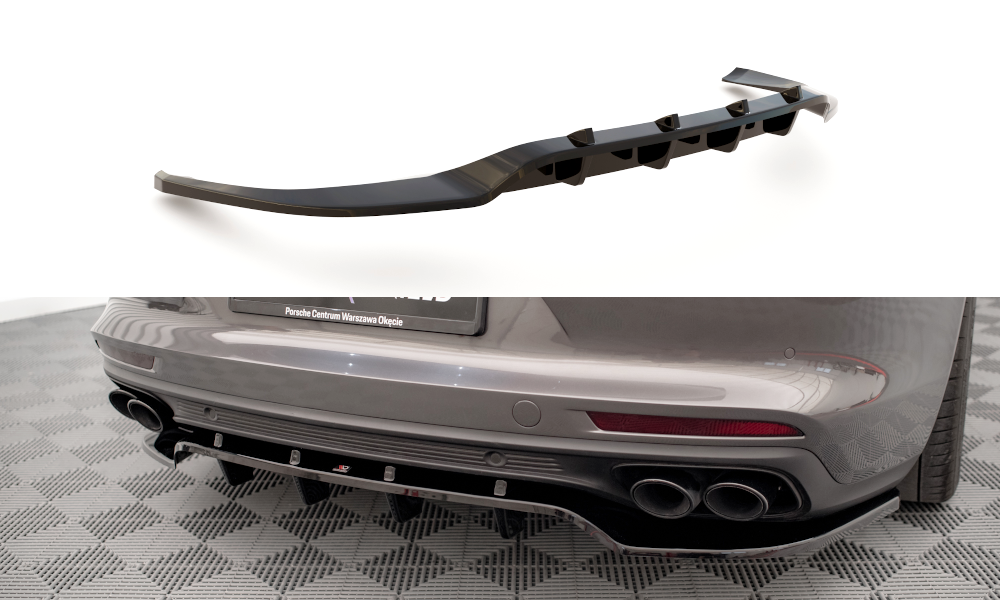 Maxton Central Rear Splitter (with Vertical Bars) Porsche Panamera E-Hybrid 971