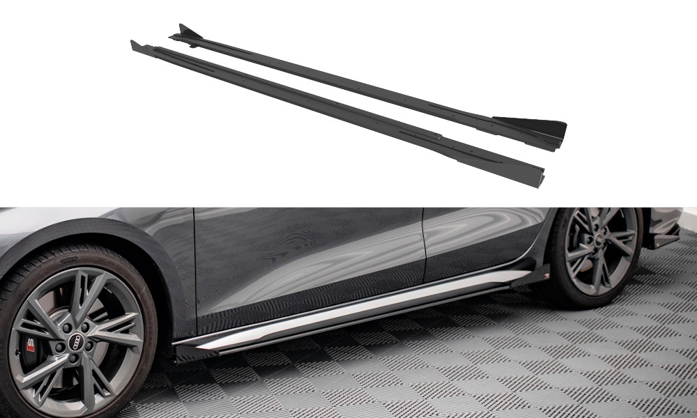 Maxton Street Pro Side Skirts Diffusers + Flaps Audi S3 / A3 S-Line 8y