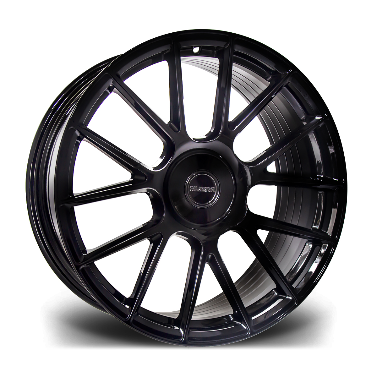 RF104_GlossBlack_Angle_Web Llanta Riviera Wheels RF104 Gloss Black 10.5x22" BLANK ET20 CB74.1
