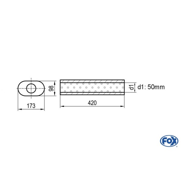 Fox Exhaust universal-silencer oval without pipe union - blank 450 d1Ø 50mm  lenght: 420mm