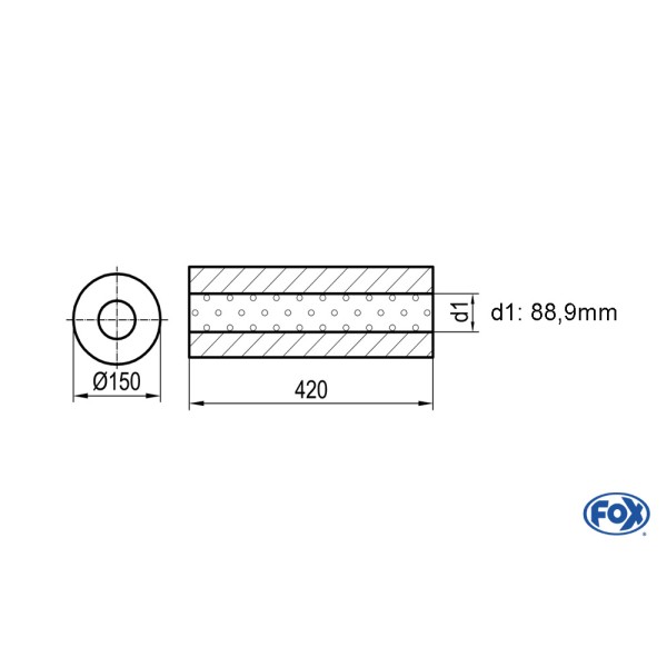 Fox Exhaust universal-silencer round without pipe union - blank 466 d1Ø 88,9mm -  lenght: 420mm