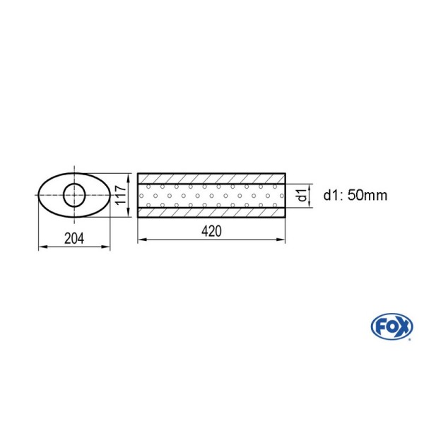 Fox Exhaust universal-silencer oval without pipe union - blank 525 d1Ø 50mm  lenght: 420mm