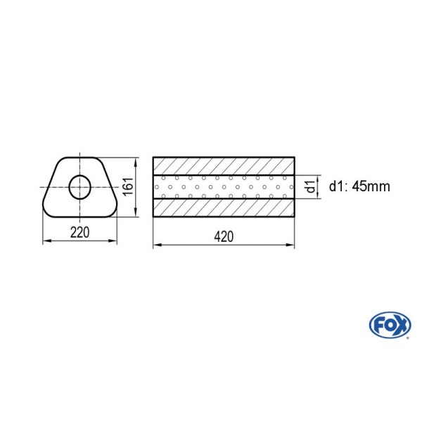 Fox Exhaust universal-silencer trapeze without pipe union - blank 644 d1Ø 45mm  lenght: 420mm