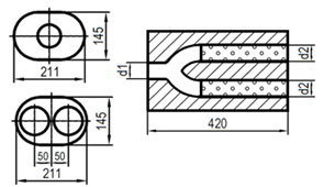 Fox Exhaust universal-silencer oval double flow with y-constr. - blank 5 d1Ø 80mm  d2 Ø 70mm  lenght: 420mm
