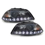 GoldCar Faros delanteros DAYLINE LED compatibles con Seat Ibiza 6L (04.2002-2008) DRL Negro