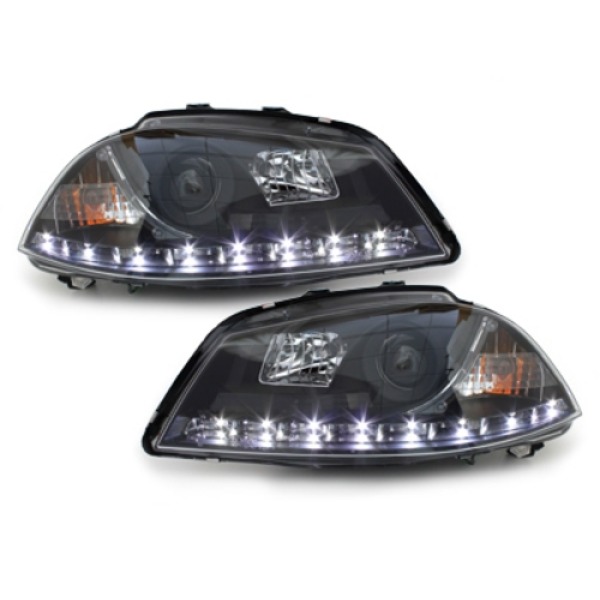 GoldCar Faros delanteros DAYLINE LED compatibles con Seat Ibiza 6L (04.2002-2008) DRL Negro