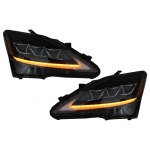 GoldCar Faros LED DRL completos con señal de giro dinámica, compatibles con LEXUS IS XE20 (2006-2013), edición negra.