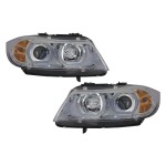 GoldCar Faros delanteros 3D LED Angel Eyes compatibles con BMW E90 E91 (03.2005-08.2008) Tipo U Cromado HID