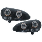 GoldCar Faros delanteros Angel Eyes con doble halo, compatibles con VW Golf 5 V (2003-2007), color negro