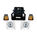 GoldCar Cubiertas de faros con luces diurnas LED DRL compatibles con Mercedes Clase G W463 (1989-2012) con faros cromados y luces de giro diseño G65