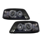 GoldCar Faros delanteros con doble halo compatibles con VW Transporter T5 (04.2003-08.2009) Angel Eyes Black