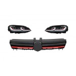 GoldCar Faros LED secuenciales dinámicos con luz de giro y rejilla para VW Golf 7 VII (2013-2017) R Look Rojo