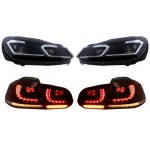 GoldCar Faros delanteros y traseros LED compatibles con VW Golf 6 VI (2008-2013) con Facelift G7.5 Look Silver Flowing Dynamic Sequential Turning Lights LHD