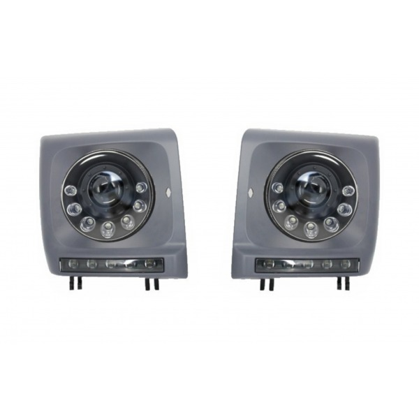GoldCar Faros LED negros con aspecto bixenón y cubiertas DRL para Mercedes Clase G W463 (1989-2012)