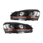 GoldCar Faros delanteros RHD compatibles con VW Golf 6 VI (2008-2013) Golf 7 3D LED DRL U-Design LED Luz de giro fluida Franja roja