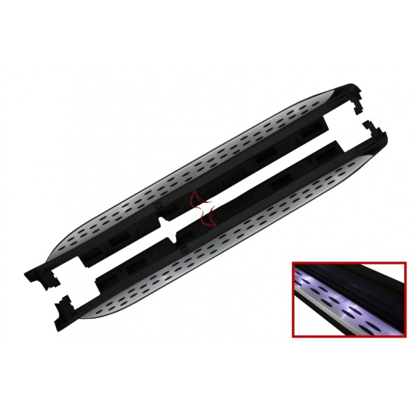 GoldCar Estribos laterales compatibles con Mercedes Clase GL X166 (2012-2015) Clase GLS Facelift (2016-2018) con luz de cortesía LED