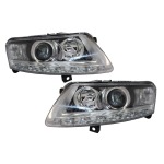 GoldCar Faros delanteros de xenón LED DRL compatibles con Audi A6 C6 4F (04.2004-2008) cromados sin AFS