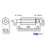 Fox Exhaust Silenciador redondo universal con espiga - desarrollo 355 Ø 114 mm, d1Ø 55 mm d2Ø 55,5 mm, longitud: 250 mm