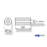 Fox Exhaust Silenciador redondo universal sin adaptador - Desarrollo 355 Ø 114 mm, d1Ø 80 mm, Longitud: 250 mm