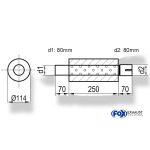 Fox Exhaust Silenciador redondo universal con espiga - desarrollo 355 Ø 114 mm, d1Ø 80 mm d2Ø 80,5 mm, longitud: 250 mm