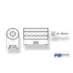 Fox Exhaust Silenciador redondo universal sin adaptador - Desarrollo 390 Ø 125 mm, d1Ø 45 mm, Longitud: 250 mm