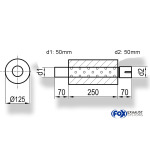 Fox Exhaust Silenciador redondo universal con espiga - desarrollo 390 Ø 125 mm, d1Ø 50 mm d2Ø 50,5 mm, longitud: 250 mm