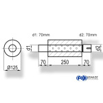 Fox Exhaust Silenciador redondo universal con espiga - desarrollo 390 Ø 125 mm, d1Ø 70 mm d2Ø 70,5 mm, longitud: 250 mm