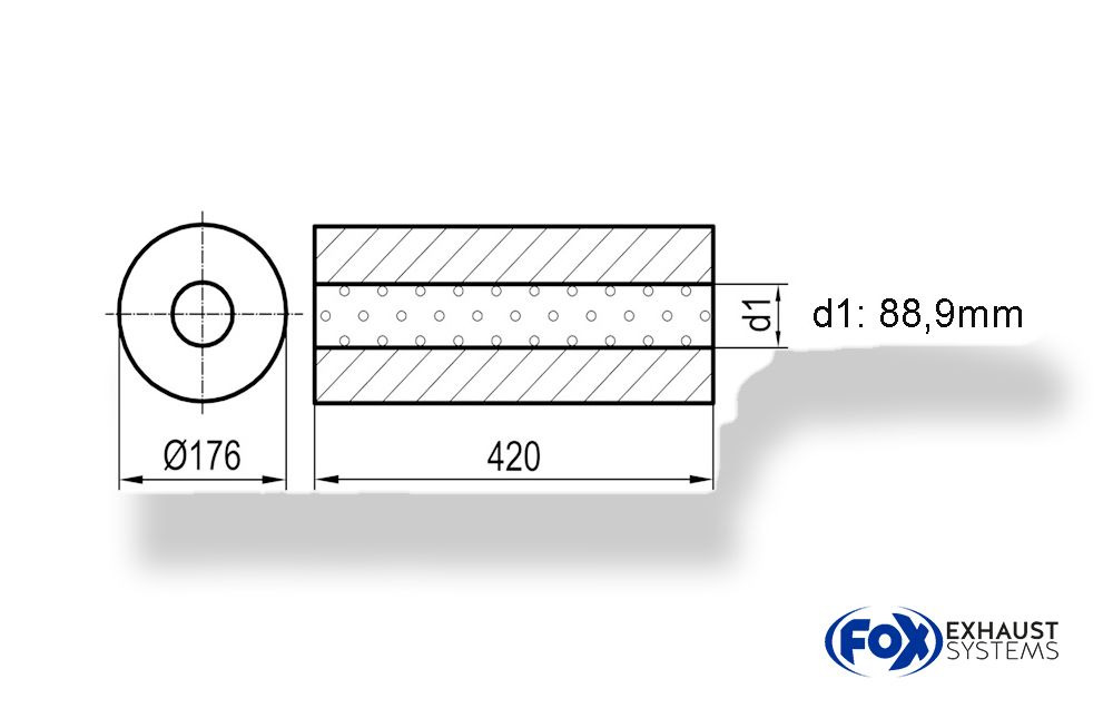 UNI-55642088O_1000x645 Fox Exhaust Silenciador redondo universal sin adaptador - Desarrollo 556 Ø 176 mm, d1Ø 80 mm, Longitud: 420 mm -Ø 176 mm - Imagen 1