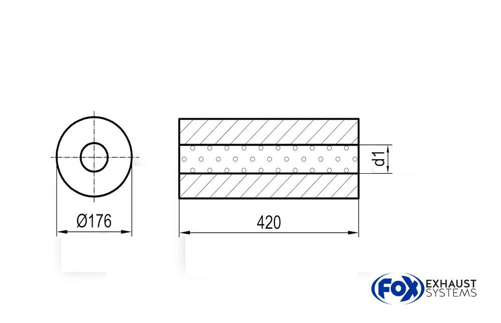 UNI-556420O_1000x645 Fox Exhaust Silenciador redondo universal sin adaptador - Desarrollo 556 Ø 176 mm, d1Ø 88,9 mm exterior - Longitud: 420 mm - Imagen 1