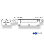 Fox Exhaust Silenciador ovalado universal con espiga - dimensiones 558 235 x 97 mm, d1Ø 63,5 mm d2Ø 64 mm, longitud: 420 mm