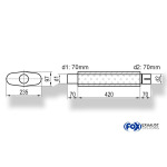 Fox Exhaust Silenciador ovalado universal con espiga - dimensiones 558 235 x 97 mm, d1Ø 70 mm d2Ø 70,5 mm, longitud: 420 mm