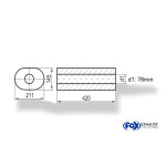 Fox Exhaust Silenciador ovalado universal sin espiga - dimensiones 585 211x145 mm, d1Ø 76 mm, longitud: 420 mm - con tubo perforado, variante 2