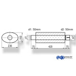 Fox Exhaust Silenciador ovalado universal con espiga - dimensiones 618 x 236 x 150 mm, d1Ø 50 mm, d2Ø 50,5 mm, longitud: 420 mm