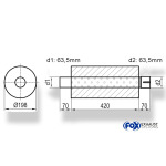 Fox Exhaust Silenciador redondo universal con espiga - desarrollo 626 Ø 198 mm, d1Ø 63,5 mm d2Ø 64 mm, longitud: 420 mm