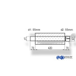 Fox Exhaust Silenciador trapezoidal universal con espiga - dimensiones 644 220 x 161 mm, d1Ø 55 mm, d2Ø 55,5 mm, longitud: 420 mm