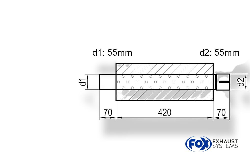 UNI-64442055S_1000x645 Fox Exhaust Silenciador trapezoidal universal con espiga - dimensiones 644 220 x 161 mm, d1Ø 55 mm, d2Ø 55,5 mm, longitud: 420 mm - Imagen 1