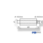 Fox Exhaust Silenciador trapezoidal universal con espiga - dimensiones 644 220x161 mm, d1Ø 63,5 mm d2Ø 64 mm, longitud: 420 mm