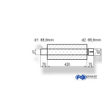 Fox Exhaust Silenciador trapezoidal universal con espiga - dimensiones 644 220 x 161 mm, d1Ø 88,9 mm d2Ø 88,9 mm, longitud: 420 mm