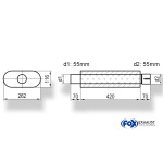 Fox Exhaust Silenciador ovalado universal con espiga - dimensiones 650 262x116 mm, d1Ø 55 mm d2Ø 55,5 mm, longitud: 420 mm