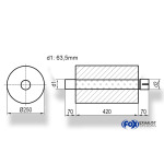 Fox Exhaust Silenciador redondo universal con espiga - Desarrollo 784 Ø 250 mm, d1: 63,5 mm, d2: 63,5 mm interior - Longitud: 420 mm